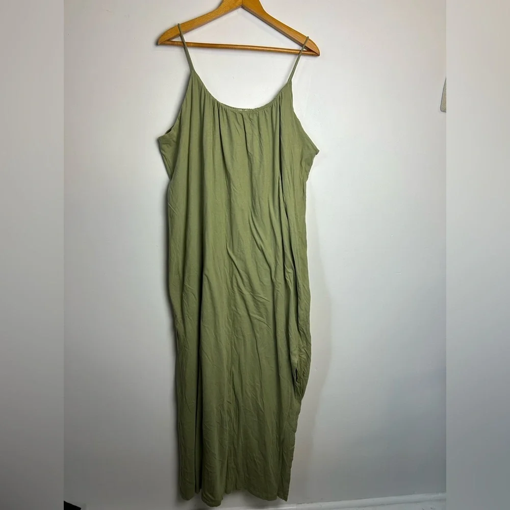Sold Synergy Maxi Dress Women L 100% Organic Cotton Elegant Green Slip Sleeveles - Picture 2 of 12